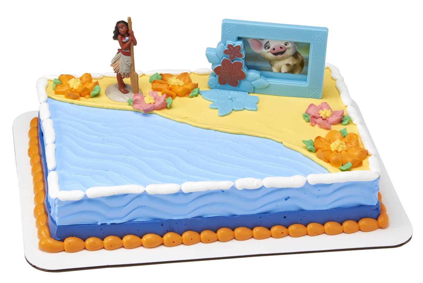 DecoPac Disney Moana Cake Topper Set, 2-Piece Decorations, Plastic, Moana 2.8H x 1.85W, Photo Frame 3H x 4