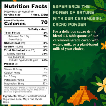 Organic Ceremonial Cacao Beverage Mix - Pure Ceremonial Grade Cacao Sustainably Sourced from Guatemala, Dark Chocolate Powder Su
