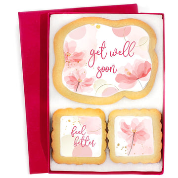 Get Well Soon Cookies Gift Basket For Women And Girls Feel Better After Surgery Broken Arm Leg Cookie Treat Floral Flowers Package | 3 Pack | Nut Free | Kosher