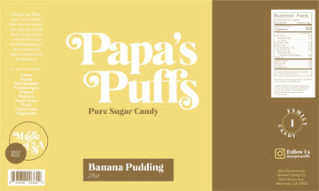 Papa'S Puffs Banana Pudding Flavored Pure Sugar Candy - Individually Wrapped In Resealable Tub - Fat-Free, Gluten-Free, Choleste