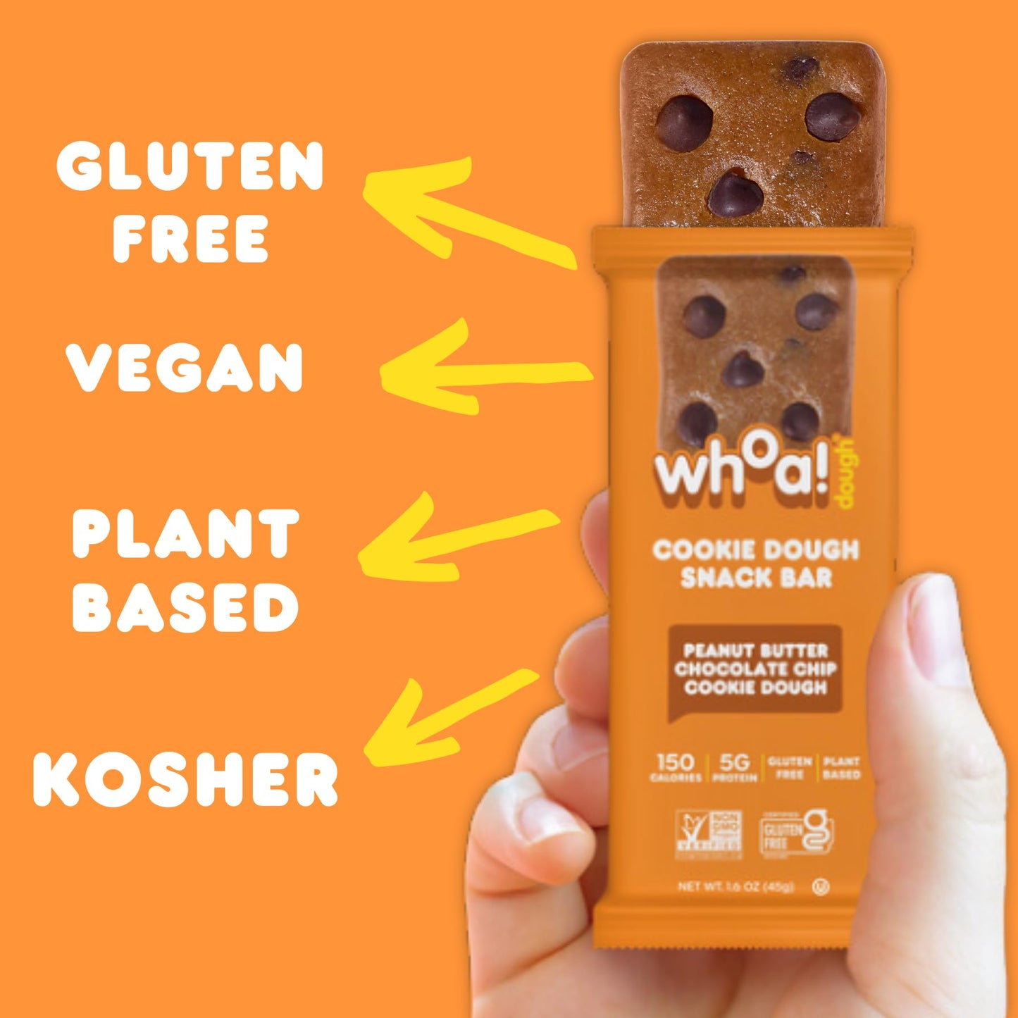 Whoa Dough Edible Cookie Dough Bars- Certified Non-GMO, Kosher and Gluten Free Bars - Healthy Snack Foods - Plant Based Snacks -