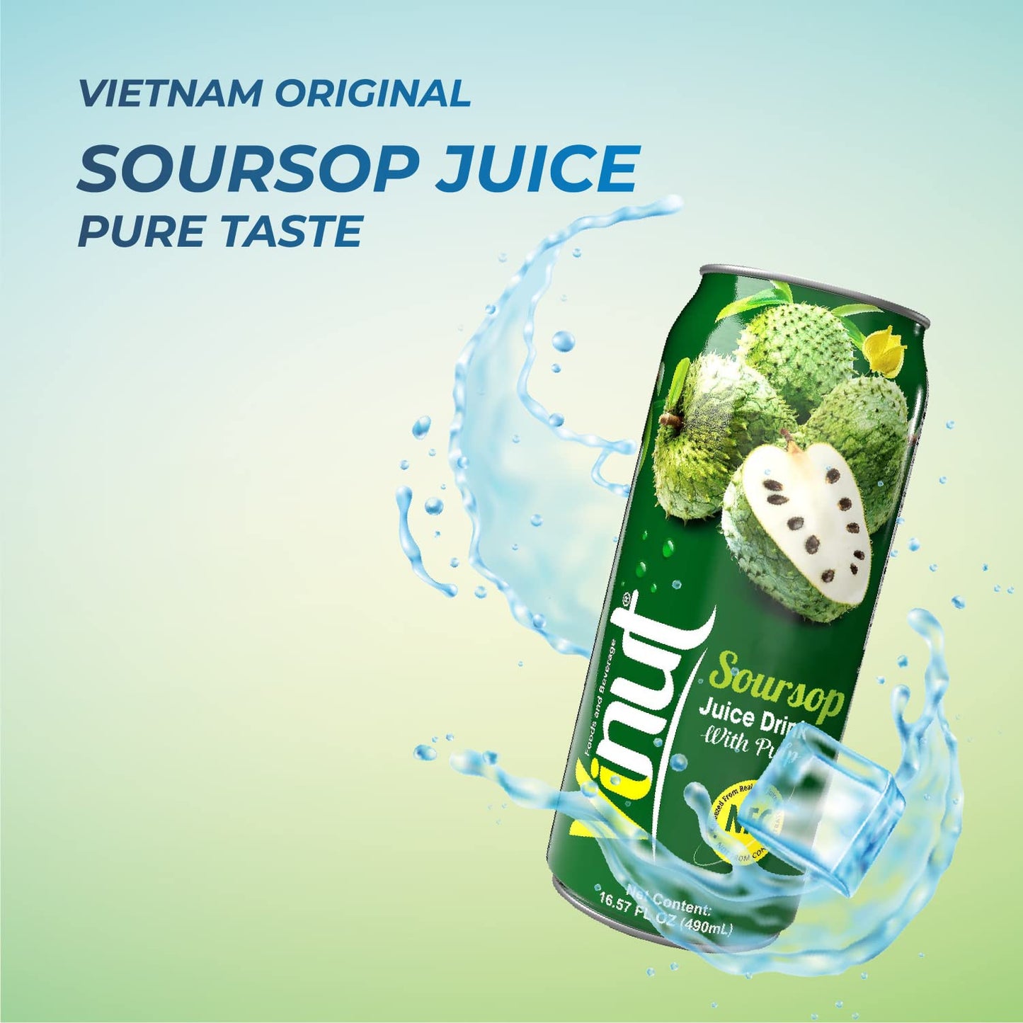 Vinut Soursop Juice Guanabana Juice With Pulp (16.57 Fl Oz, Pack 12), Real Guanabana Soursop Graviola Drink, Fresh, Non Gmo, Not