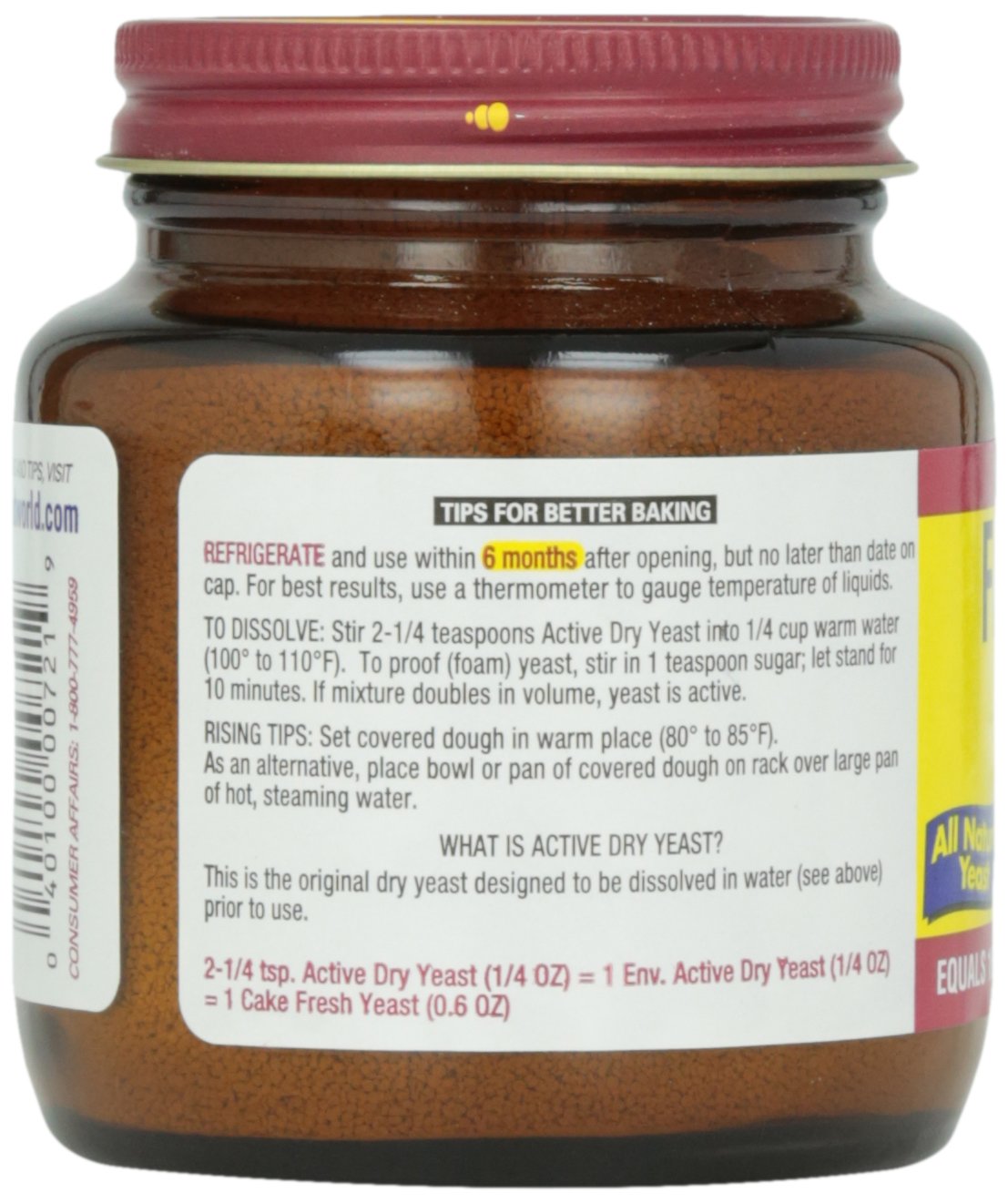 Fleischmann's Active Dry Yeast, The original active dry yeast, Equals 16 Envelopes, 4 oz Jar (Pack of 2)