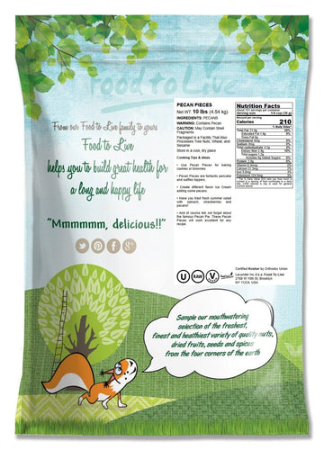 Food To Live Pecan Pieces, 10 Pounds - Chopped Raw Pecan Nuts, Unsalted, Unroasted, Shelled, Kosher, Vegan, Sirtfood, Bulk. Good