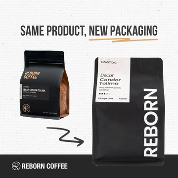 Reborn Coffee Whole Bean Decaf Coffee, Medium Roast, 12 Ounce, Flavor Notes of Berry, Caramel, Peach, and Cinnamon