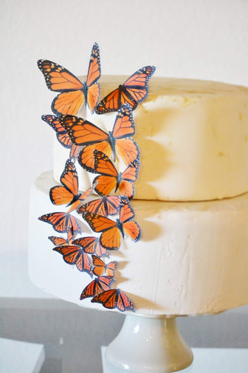 Sugar Robot Inc. Edible Butterflies Set of 15 - Wafer Cake & Cupcake Toppers - 4x0.05 - Orange Monarch Butterflies