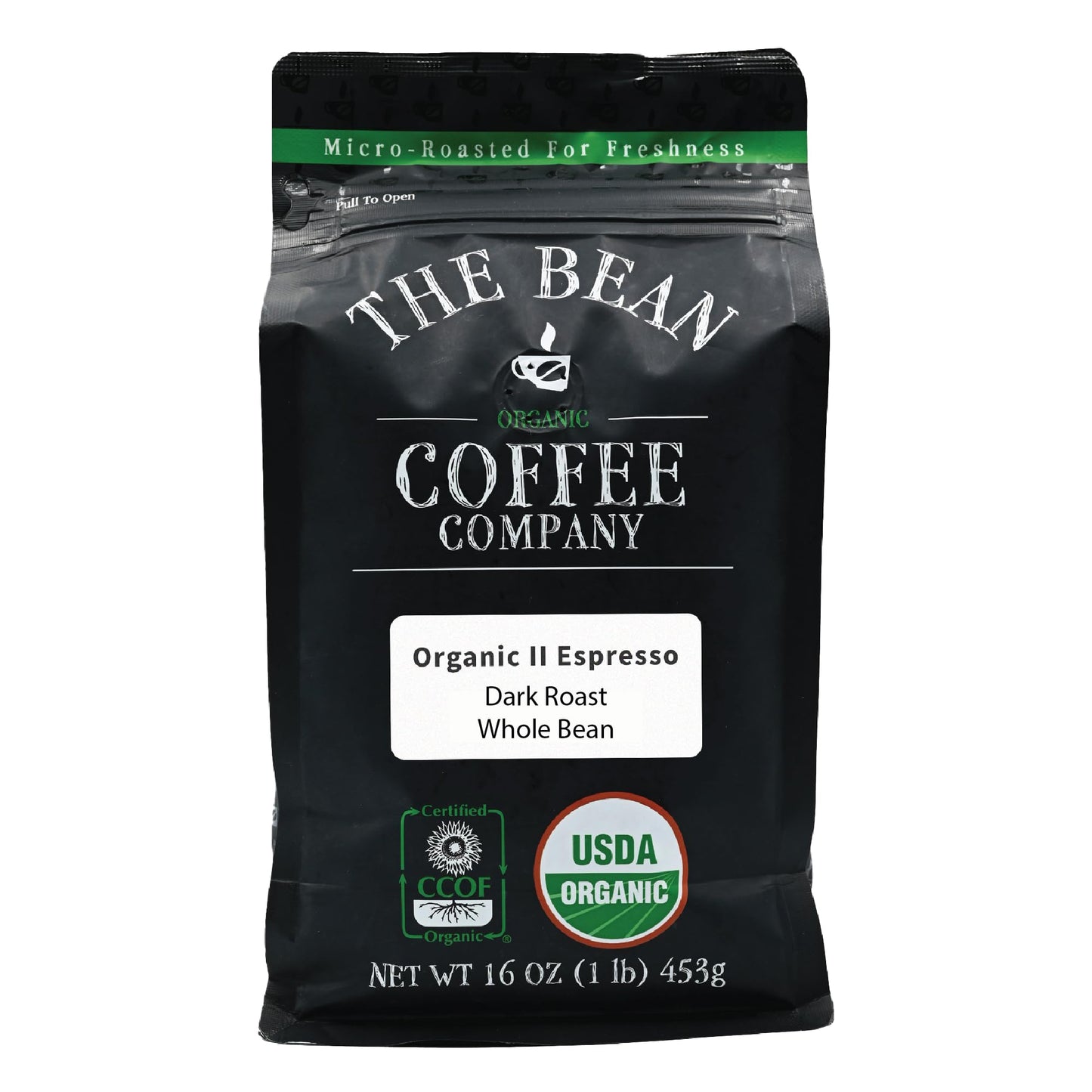The Bean Organic Coffee Company Il Espresso, Dark Roast, Whole Bean Coffee, 16-Ounce Bag
