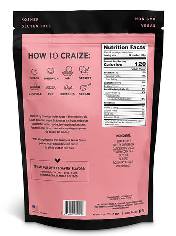 Craize Guava Crisps | Gluten Free, Vegan, Kosher, Toasted Corn Crackers | 4 oz each