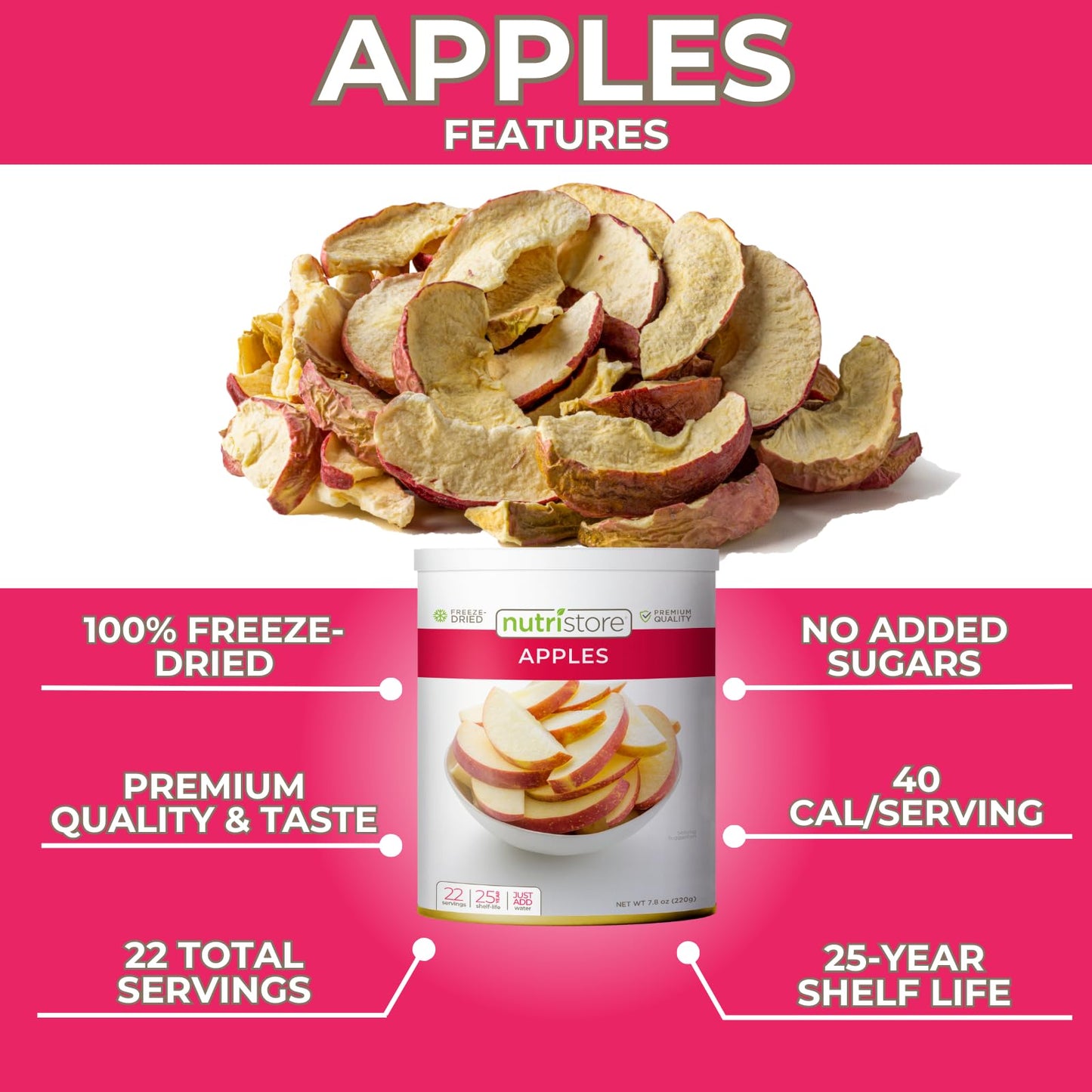 Nutristore Freeze Dried Fuji Apples | #10 Can Fruit | Perfect Healthy Snacks | Bulk Survival Emergency Food Storage Supply | Low