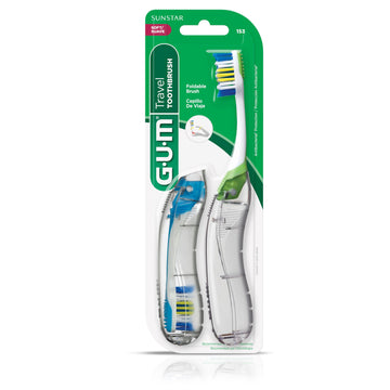 Gum Travel Toothbrush With Antibacterial Bristles, Folding Handle, Soft Bristles, Compact, 2 Count
