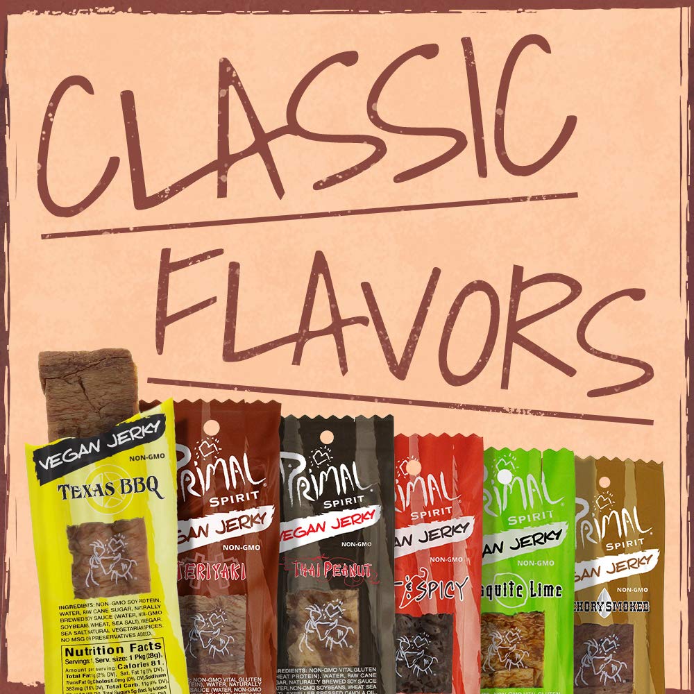 Primal Spirit Vegan Jerky - Classic Flavor - Texas Bbq, 10 G. Plant Based Protein, Certified Non-Gmo, No Preservatives, Sport