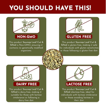 Organic Way Dried Soursop Leaf Coarse Cut (Annona Muricata) - Herbal Tea | Vegan, Non Gmo & Gluten Free | Resealable Bag | 100%