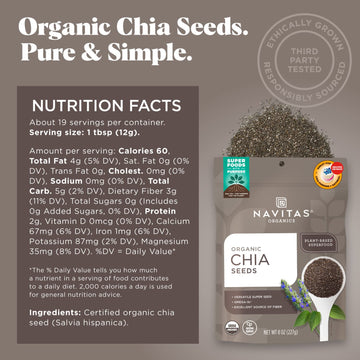 Navitas Organics Chia Seeds, 8 Oz. Bag, 19 Servings - Organic, Non-Gmo, Gluten-Free