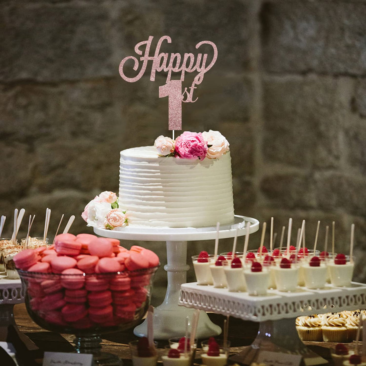 Lingteer Happy 1St Birthday Cake Topper - Cheers To 1St Birthday First Year Old Birthday Party Cake Decorations Sign.