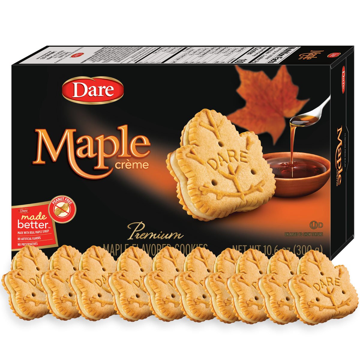 Dare Maple Leaf Crme Cookies - Classic Canadian Cookie Made with Real Maple Syrup, Peanut Free - 10.6 Ounces