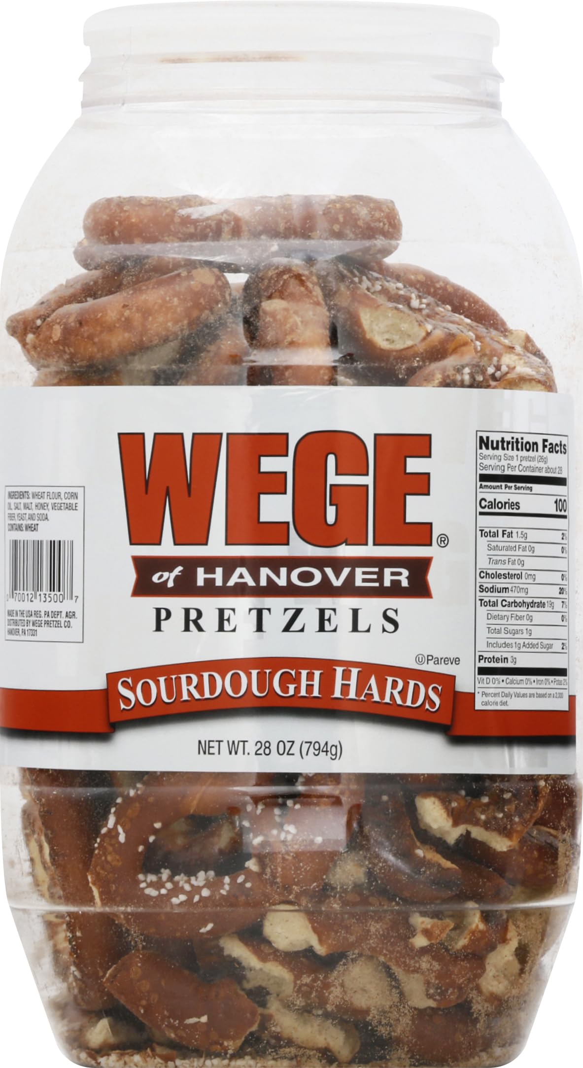 Wege of Hanover Sourdough Hard Pretzels (28-oz Barrel)