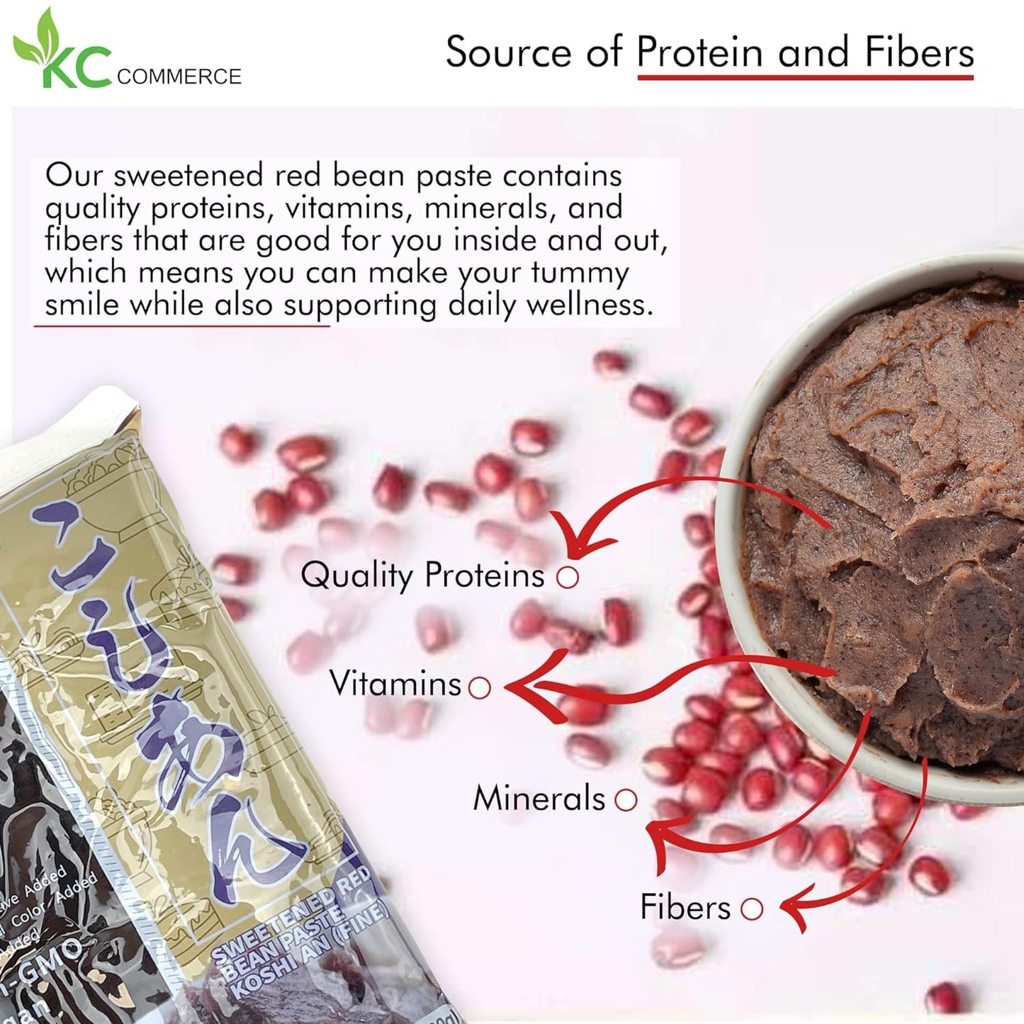 KC Commerce Sweetened Red Bean Paste Anko, Vegan & Gluten-Free, 14 oz (Coarse)
