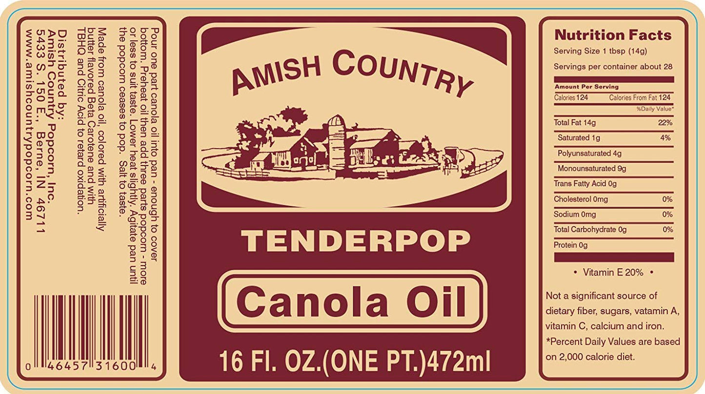 Amish Country Popcorn | Butter Flavored Canola Oil - 16 Oz | Old Fashioned, Non-Gmo And Gluten Free (16 Oz Jar)