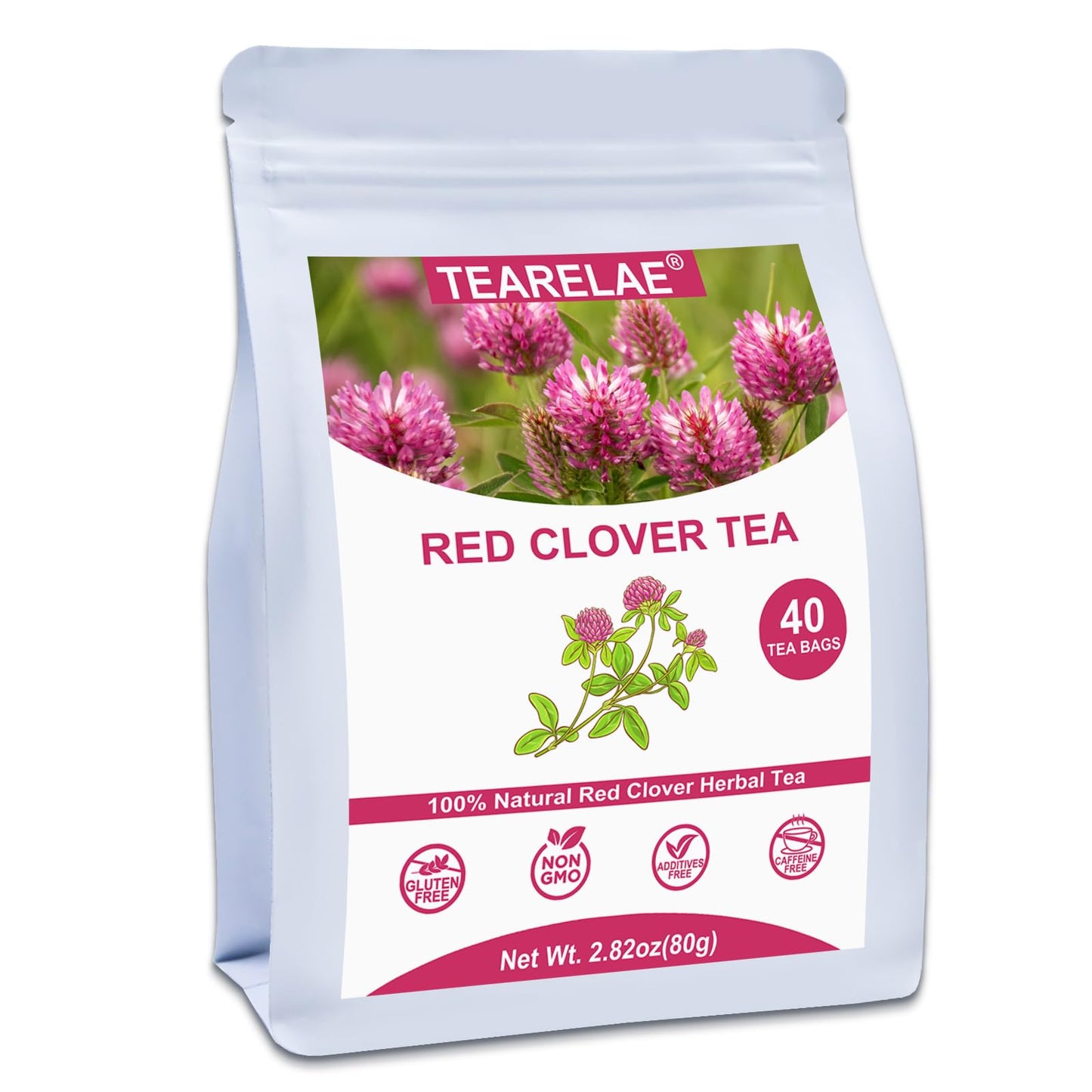 Tearelae - Red Clover Tea Bags 40 Count - Top-Grade Natural Red Clover Herb - Energy Blend-Free Herbal Tea - Non-Gmo - Support Skin Health