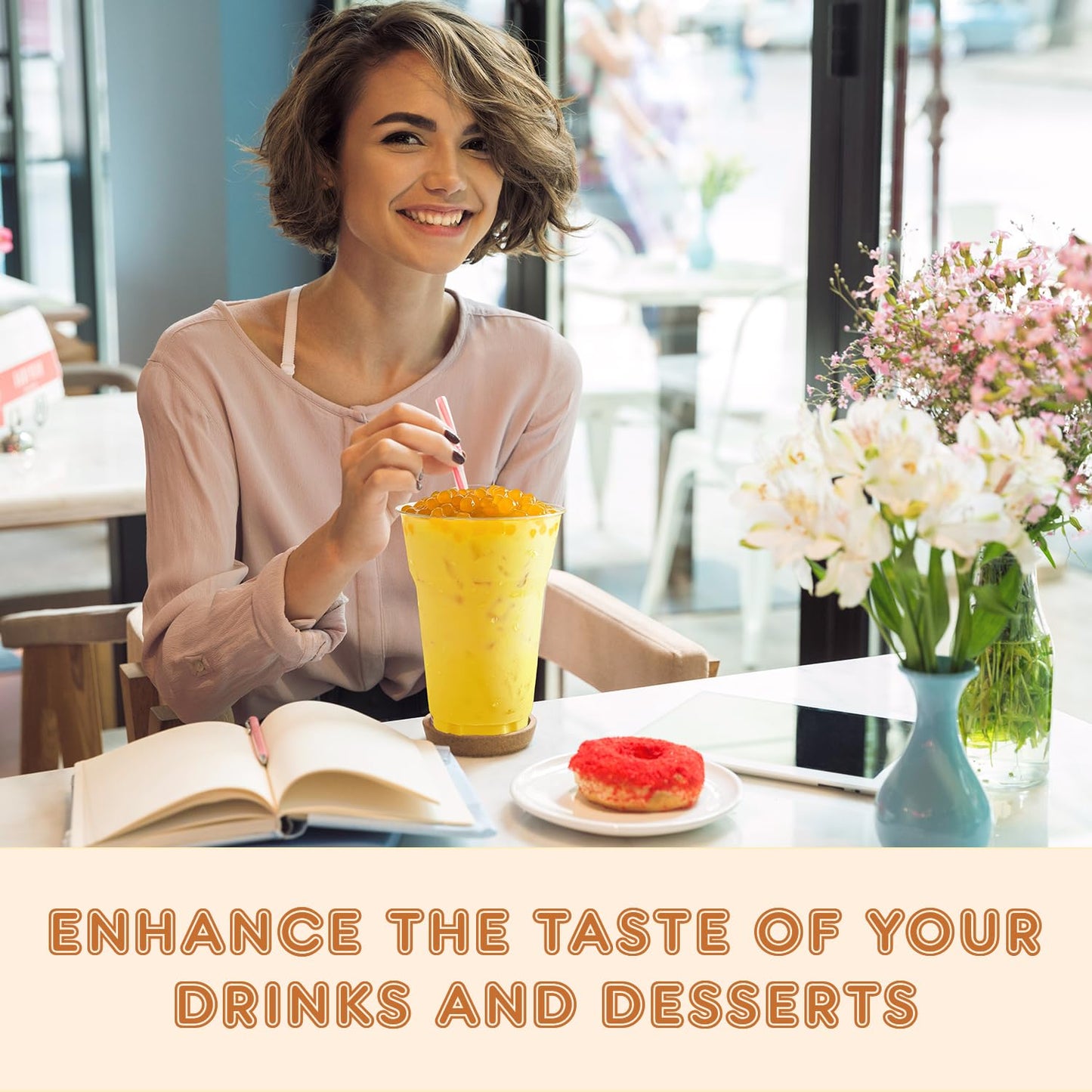 Fanale Peach Popping Boba Pearls, Vegan, Non Gmo, Gluten Free, Fat Free, Perfect For Bubble Tea, Smoothies, Ice Cream, Desserts,