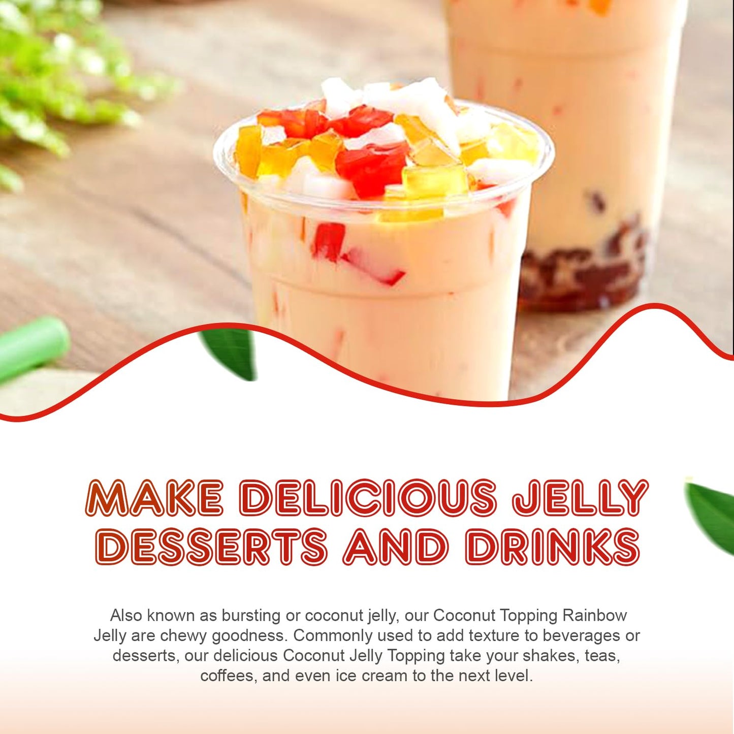 Fanale Coconut Jelly Topping Nata De Coco For Bubble Tea 8.3 Lb | Rainbow Jelly | For Boba Tea, Smoothies, Slushes, Desserts | 8