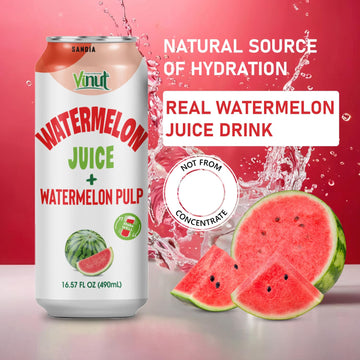 Vinut Natural Watermelon Juice Drink With Pulp, (16.57 Fl Oz, Pack Of 12) - Real Watermelon Juice, No Sugar Added, Gluten Free,