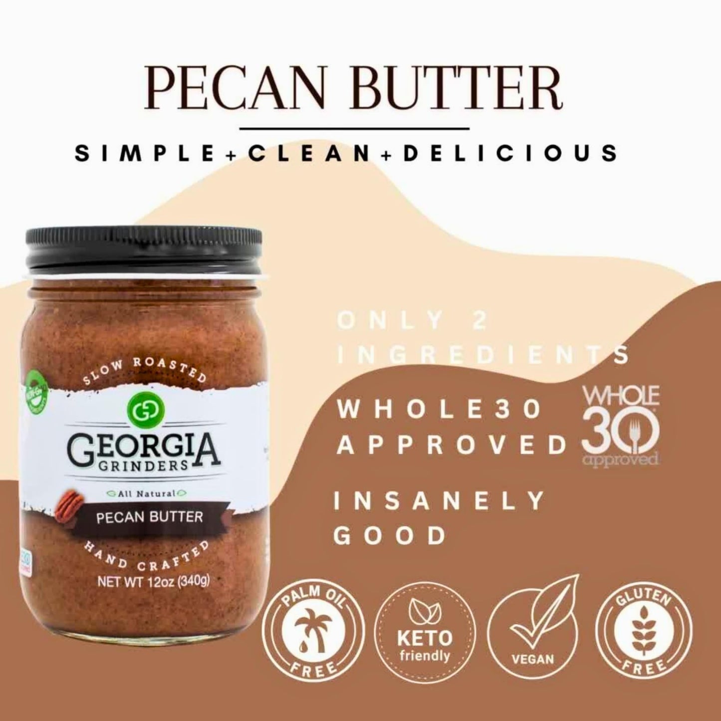 Georgia Grinders Pecan Butter Spread, Whole30 Approved, Non-GMO, Gluten Free, No Palm Oil, No Added Sugar, Paleo and Vegan Frien