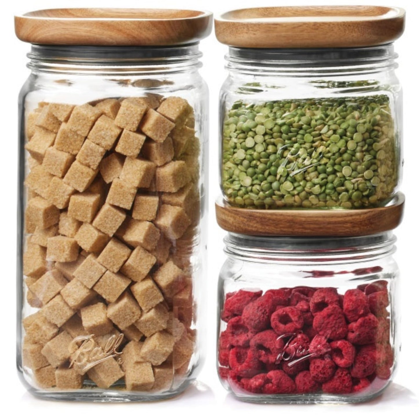 Ball Stack & Store Glass Mason Jars with Wooden Lid, Used for Pantry, Cookies, Flour, Cereal, Rice, Sugar, Tea, Coffee Beans, Sp