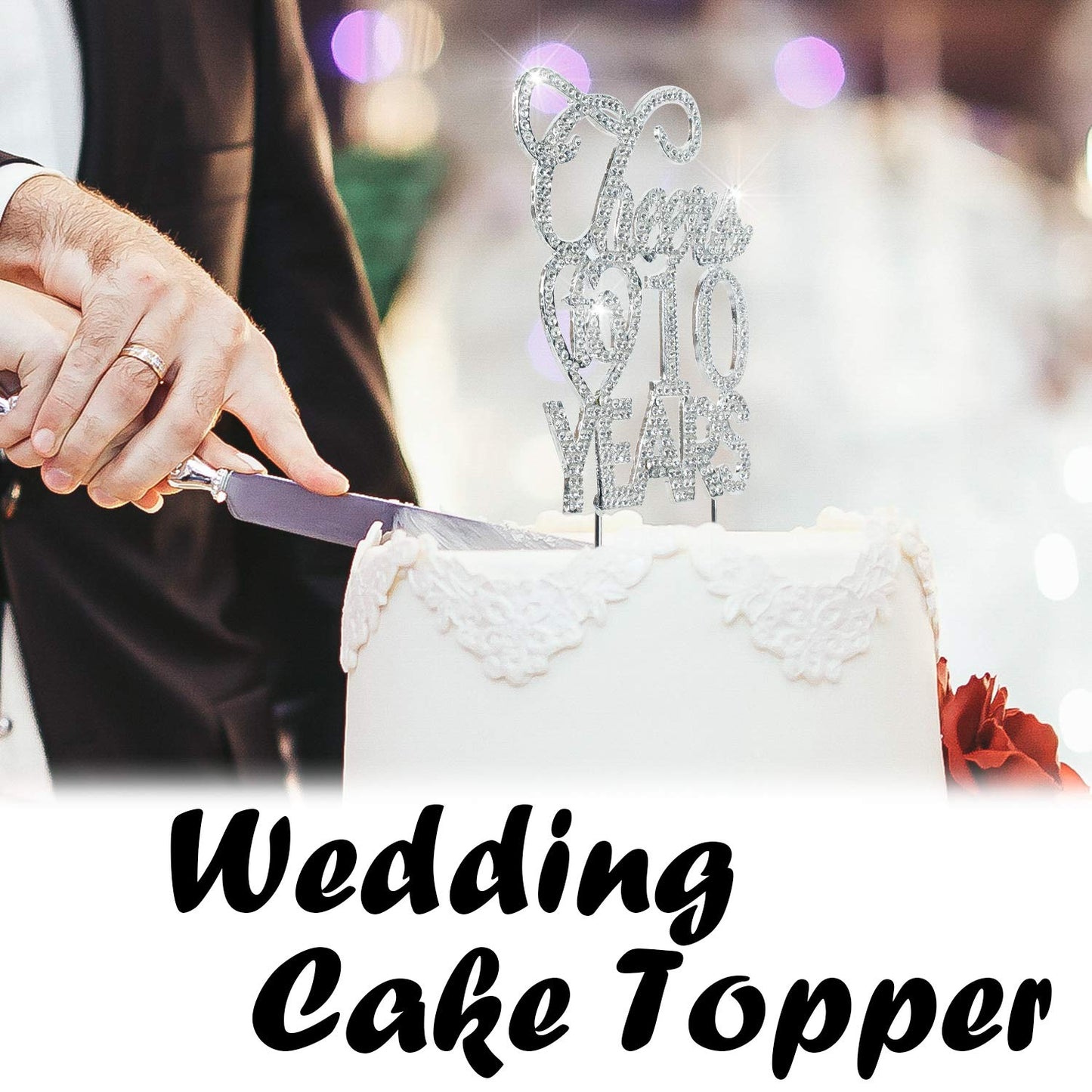Bling Crystal Cheers To 95 Years Cake Topper - Best Keepsake 95Th Birthday Or Anniversary Decor Party Decorations Silver