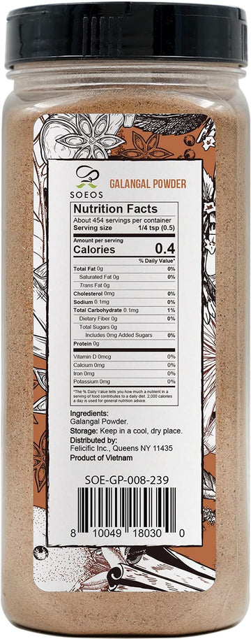 Soeos Galangal Powder 8 Oz, Ground Galangal, Alpinia Galanga, Non-Gmo, Kosher, Galangal Ginger Powder For Thai Soup, Tom Yum Soup, And Tea