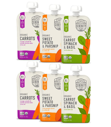 Serenity Kids 6+ Months Certified Organic Baby Food Pouches Veggie Puree  No Sugary Fruits Or Added Sugar  Allergen Free  3.5 Ou