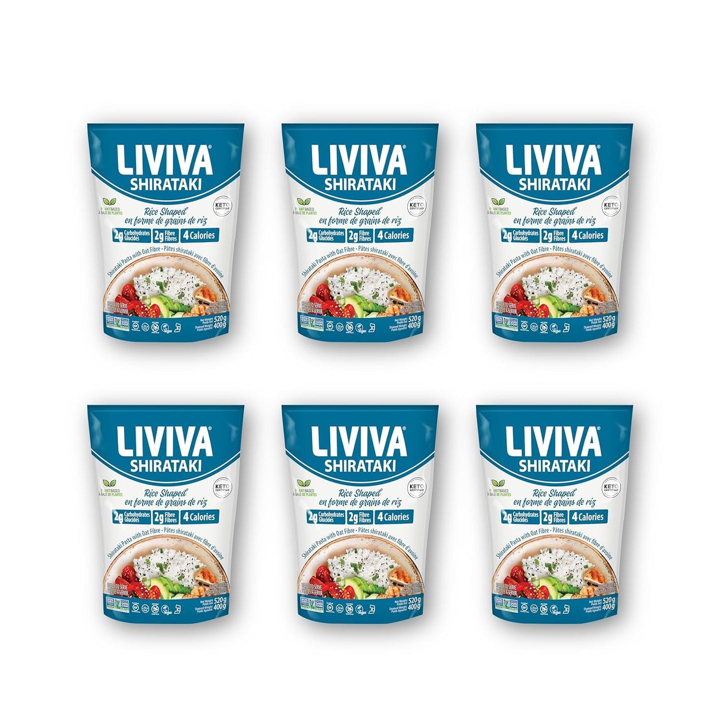 LIVIVA Low Calorie Keto-Certified Organic Rice Shaped Shirataki 14 oz (Pack of 6)