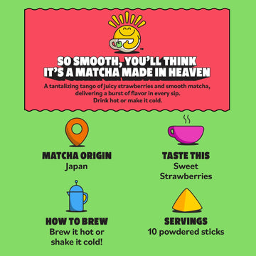 Top Of The Mornin' Green Tea Matcha Latte, 10 Individual Packets Of Flavored Matcha, Enjoy Hot Or Cold, Single Serve Mix (Strawb