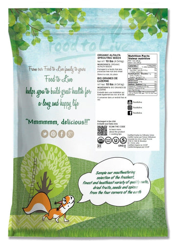Food To Live - Alfalfa Seeds For Sprouting, 10 Pounds Edible Seeds, Pure, Vegan, Kosher, Bulk