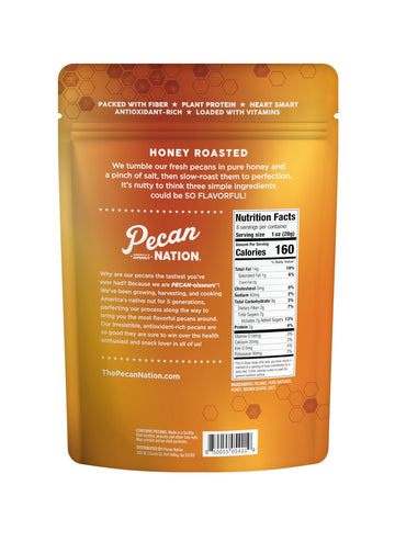 Pecan Nation Honey Roasted Georgia Pecans, 8 Oz., Natural, No Preservatives, Anti-Oxidant Rich, Non-Gmo, Irresistible Healthy Sn