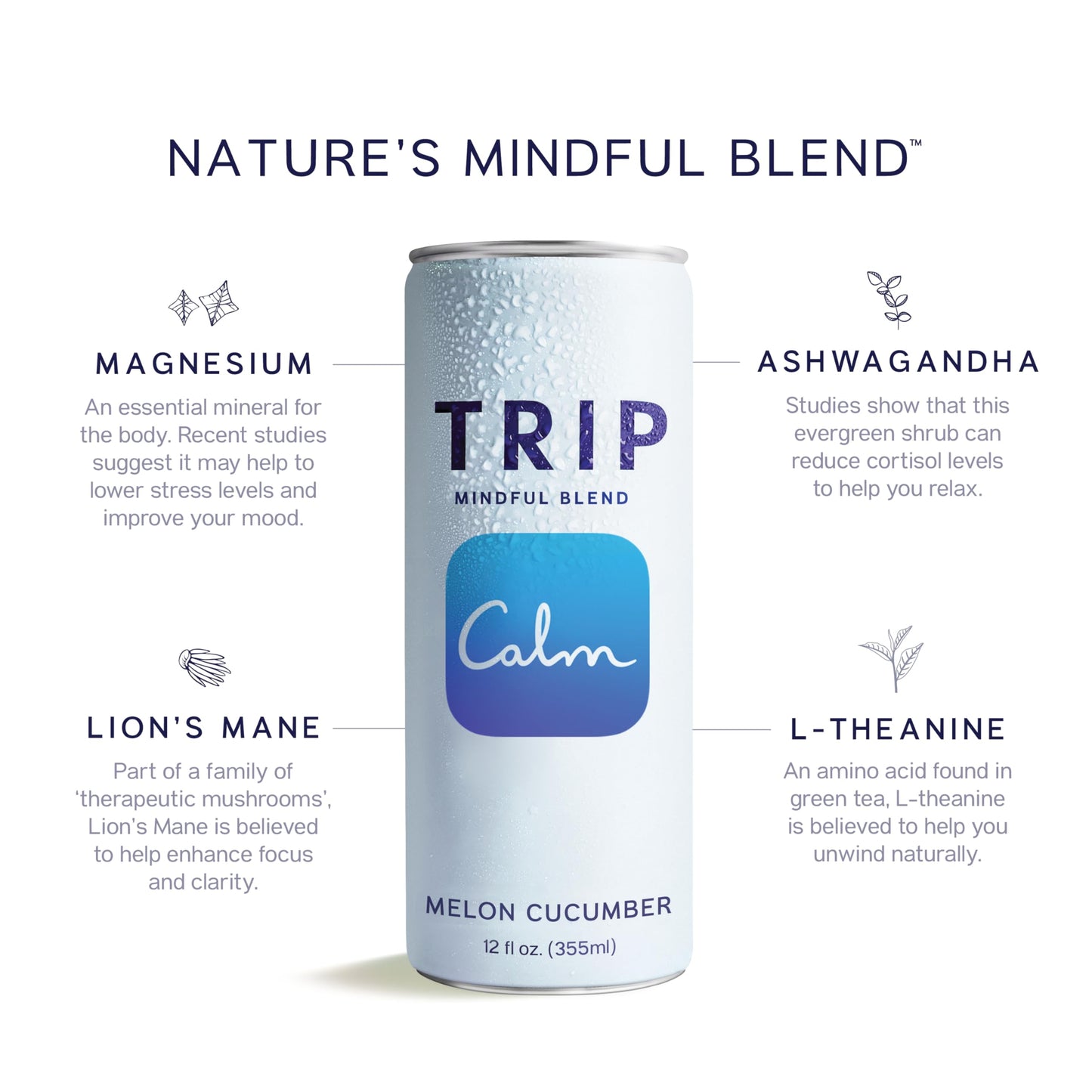 TRIP Adaptogen Seltzer, Lightly Sparkling, Melon Cucumber, 12 Fl Oz (Pack of 12), Vegan, No Added Sugar