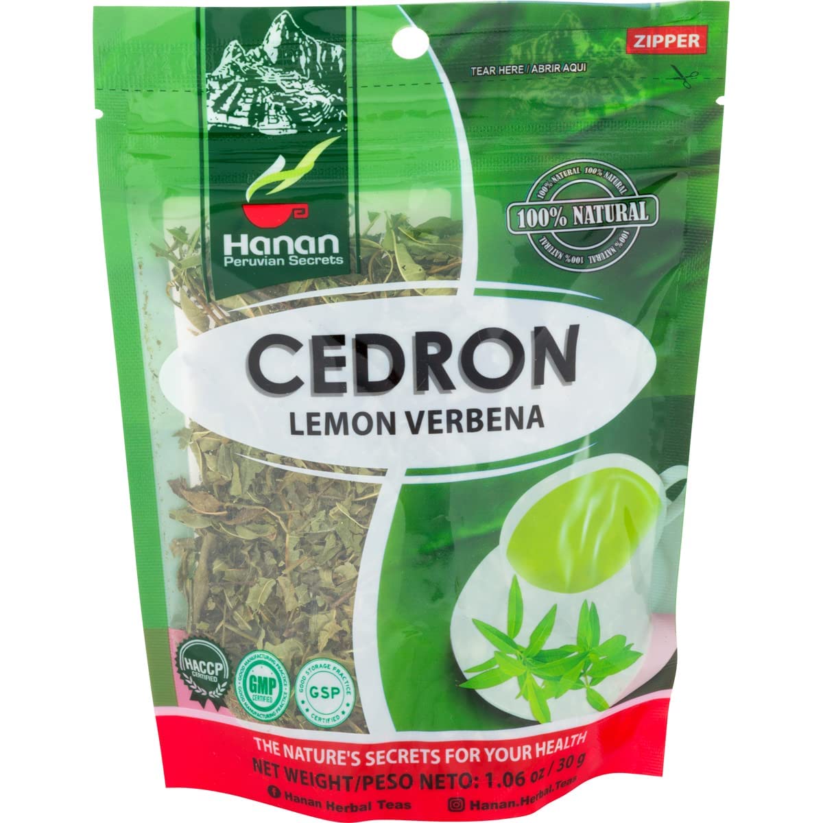 Hanan Lemon Verbena (Cedron) Loose Herbs - Herbal Tea All-Natural Beebrush From Perus Andes Mountains Flavor In Cooking Recipes,