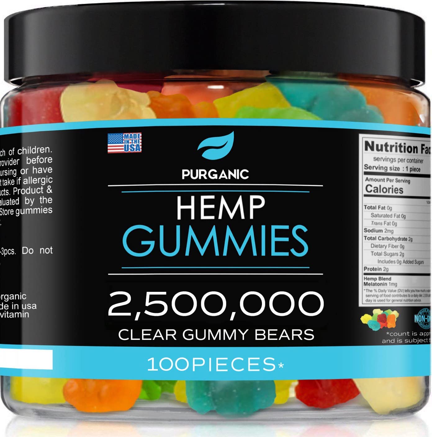 Purganic Hemp Gummies - Made in USA - 100% Natural and Tasty Fruit Flavors - 100ct