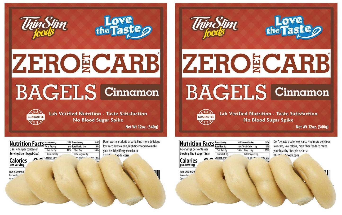 ThinSlim Foods Keto Bagels | Keto Bread Alternative | Low Carb Cinnamon, 2 Pack (6 Diet Bagels Per Keto Friendly Food Pack)