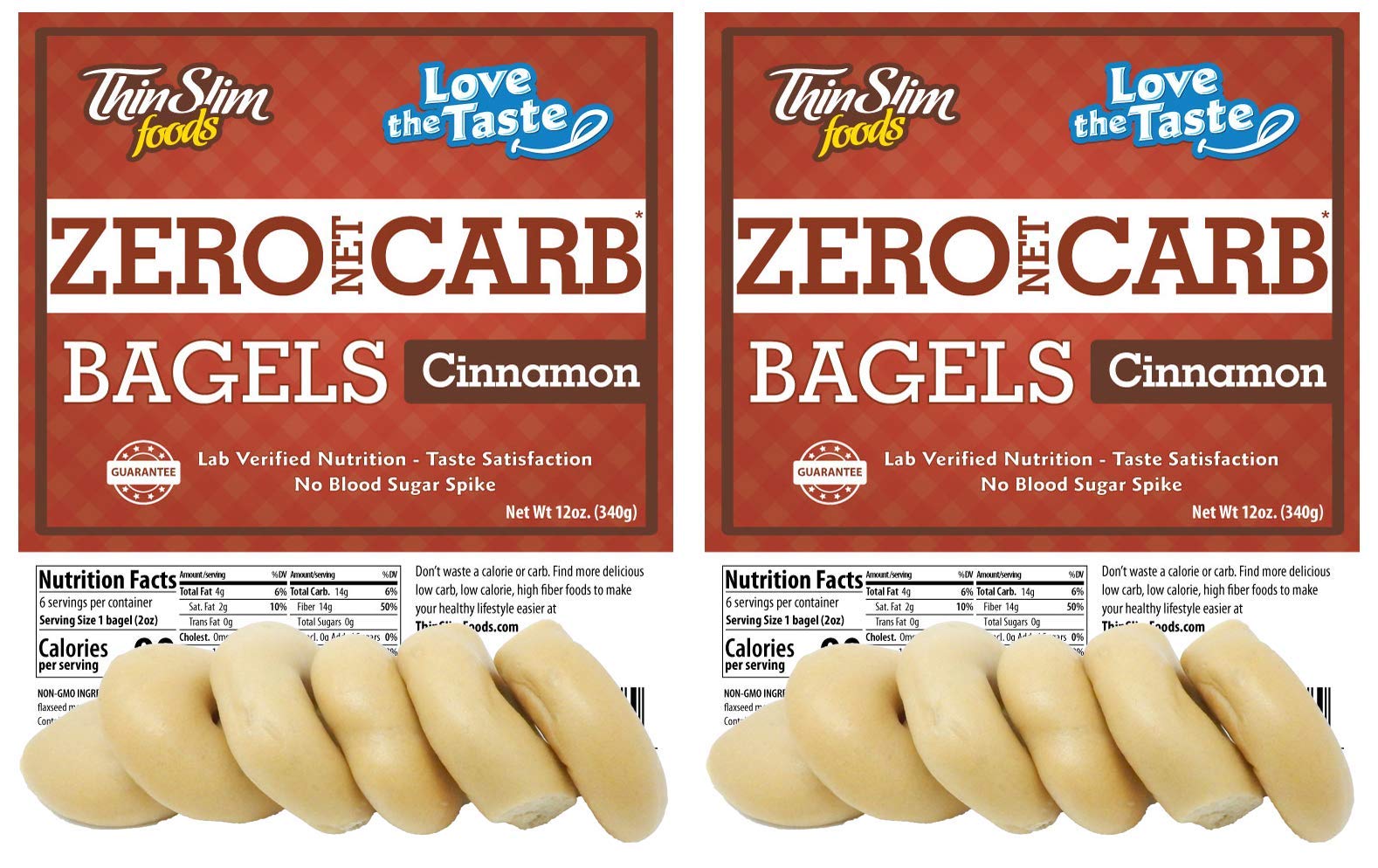 ThinSlim Foods Keto Bagels | Keto Bread Alternative | Low Carb Cinnamon, 2 Pack (6 Diet Bagels Per Keto Friendly Food Pack)