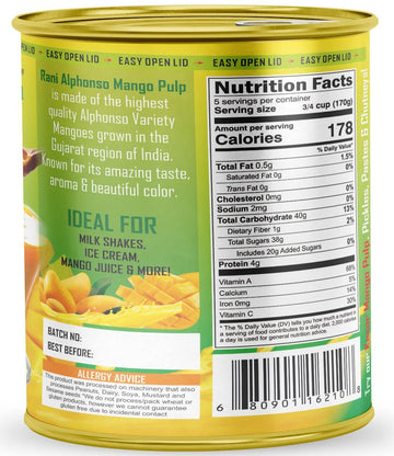Rani Mango Pulp Puree (Makes Mango Lassi Shakes) Alphonso Sweetened 30Oz (1.875Lbs) 850G ~ Kosher | All Natural | Non-Gmo | Vegan | No Colors | Gluten Friendly | Indian Origin
