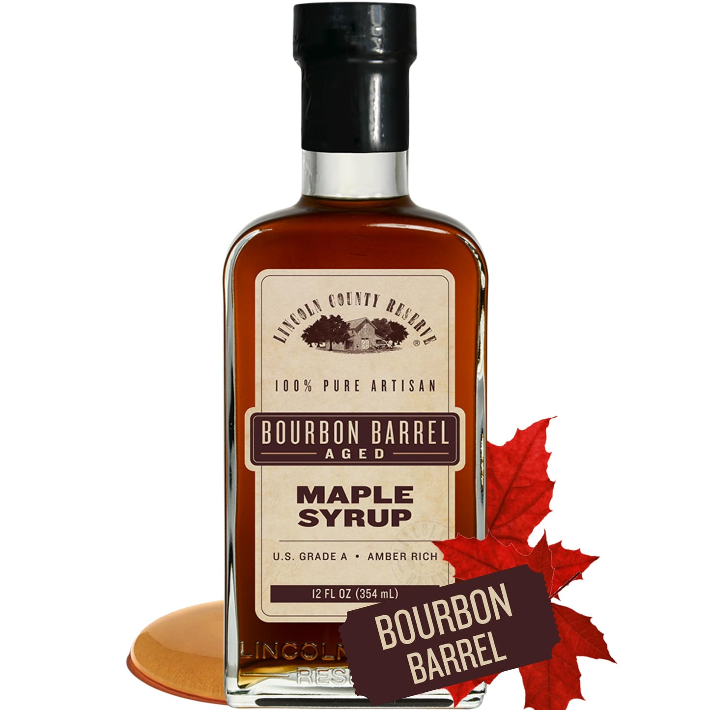 Lincoln County Reserve Flavor Blend Maple Syrup Made In Usa Flavor Blend Barrel Aged Maple Syrup. High Standard Amber Rich Taste In Sustainable 12Oz Glass Bottle. Gluten Free Maple Syrup For Pancakes And Waffles