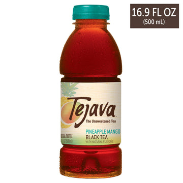 Tejava Pineapple Mango Black Iced Tea, 12 Pack, 16.7Oz Pet Bottles, Unsweetened, Non-Gmo, Kosher, No Sugar Or Sweeteners, No Cal