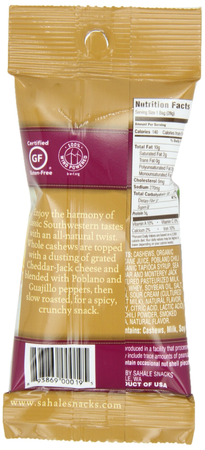 Sahale Snacks Southwest Cashews With Chili + Cheddar, 1-Ounce Bags (Pack Of 24)