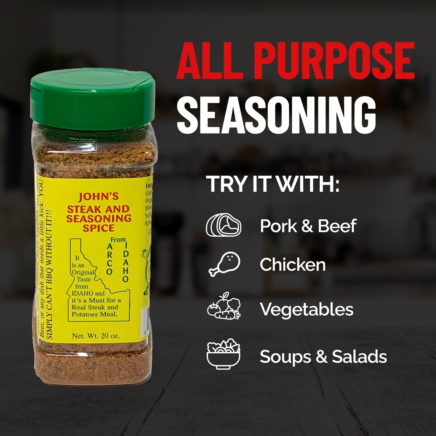 John’s Steak and Seasoning Spice, Original Flavor, Gluten-Free, 20 oz, Green