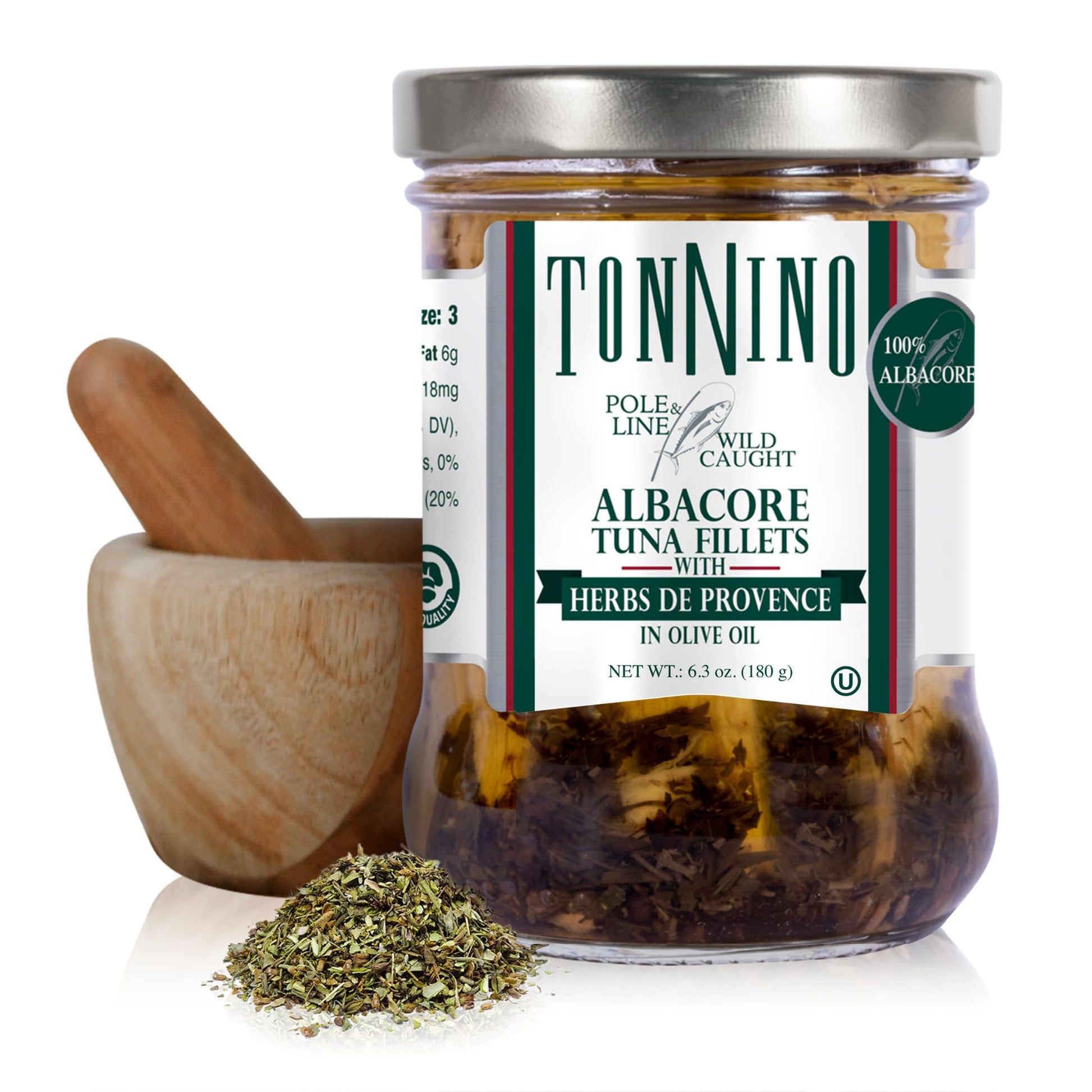 Tonnino Tuna Fish Albacore - Olive Oil with Herbs de Provence - Pack of 6 - Alternative to Salmon - Protein Snacks - Ready to Ea