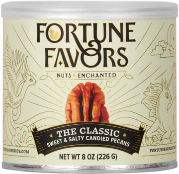 Fortune Favors Candied Pecans, Sweet and Salty Snack, Hand Crafted in Small Batches, USA-Grown (8oz, Classic)