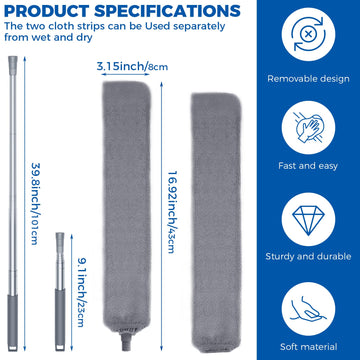 Retractable Gap Dust Cleaner Cleaning Tools With 2 Microfiber Dusting Cloths Long Handle 60Inches Washable And Retractable Duste