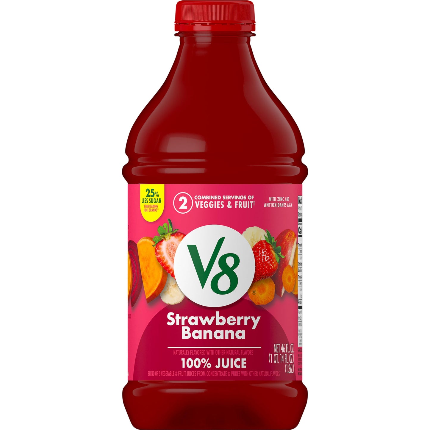 V8 Strawberry Banana 100% Fruit And Vegetable Juice, 46 Fl Oz Bottle