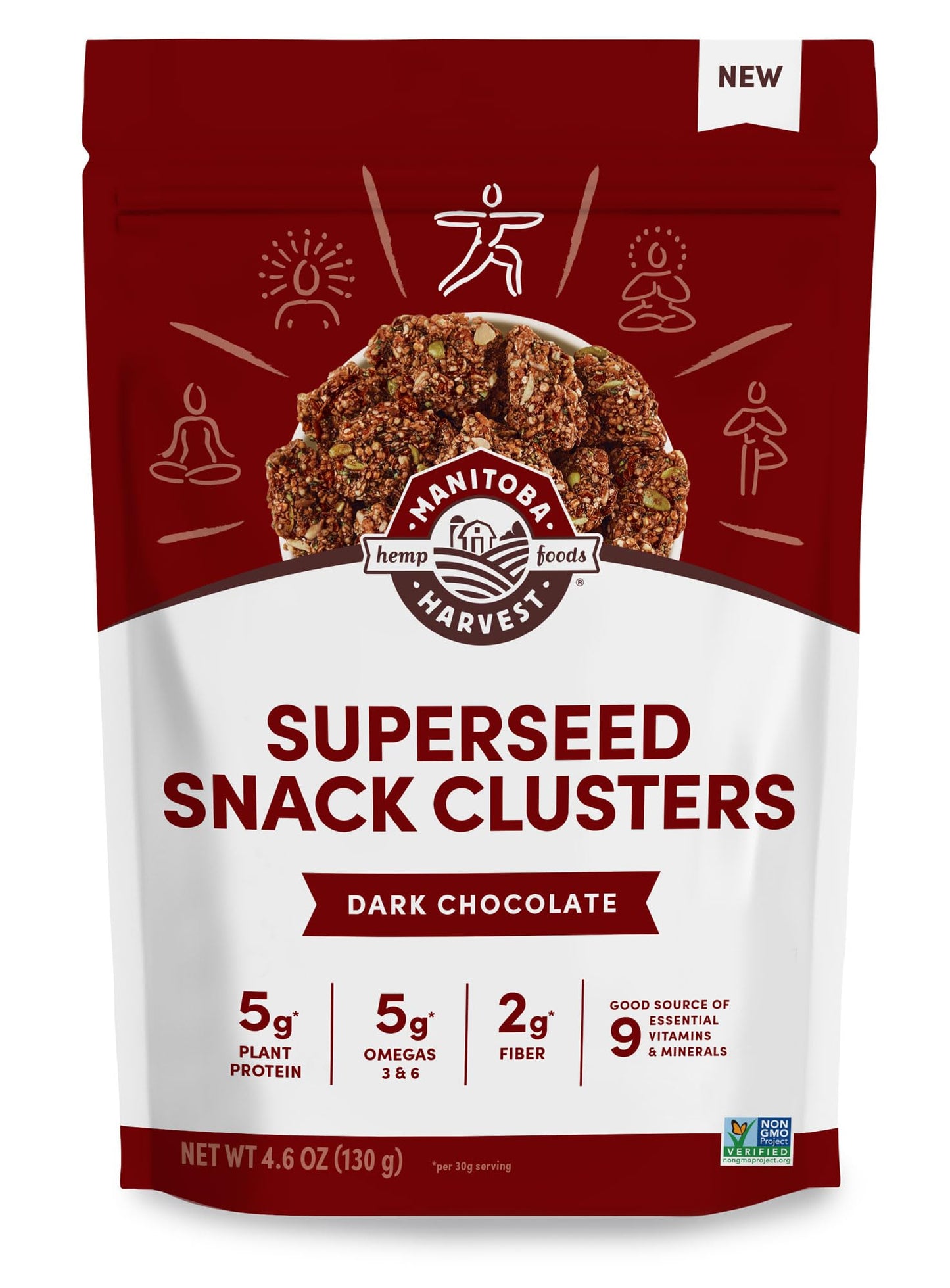 Manitoba Harvest Superseed Snack Clusters, Dark Chocolate - 5g Plant Based Protein and 5g Omegas 3 & 6 per 30g Serving - Non-GMO
